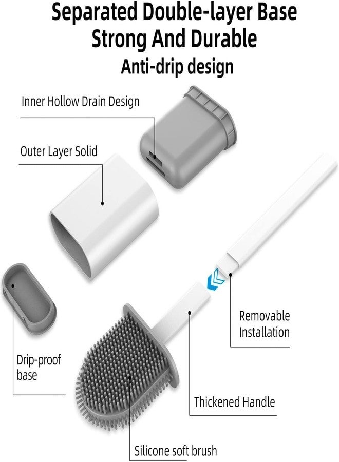 MADRIC Toilet Brush,Deep Cleaner Silicone Toilet Brushes with No-Slip Long Plastic Handle and Flexible Bristles, Silicone Toilet Brush with Quick Drying Holder Set for Toilet（White-New,2 Pack） - Image 2